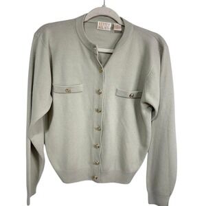 Kerri & Kelsey Cardigan Women's Vintage Gold Crest Button Knit Beige Medium